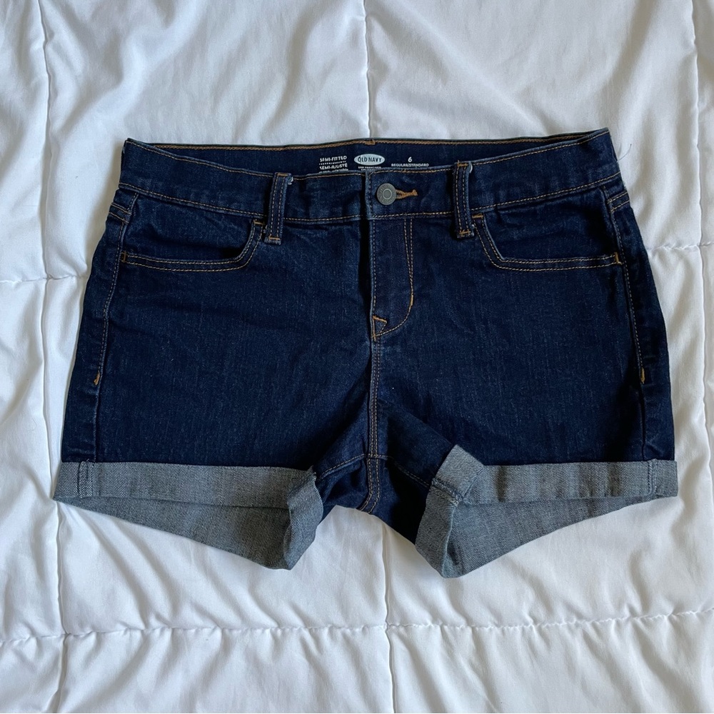 Old Navy mid rise dark wash jean shorts